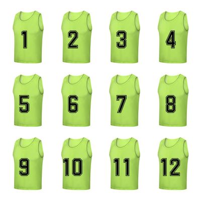Saaifuu Set of 12 (1-12) Numbered Pinnies/Scrimmage Vest/Team Practice Jerseys for Children Youth Adult(Neon Green L)
