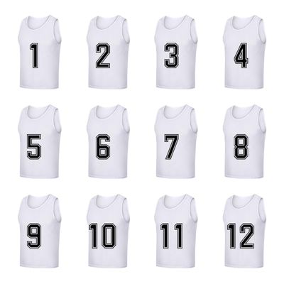 Saaifuu Set of 12 (1-12) Numbered Pinnies/Scrimmage Vest/Team Practice Jerseys for Children Youth Adult(White XL)