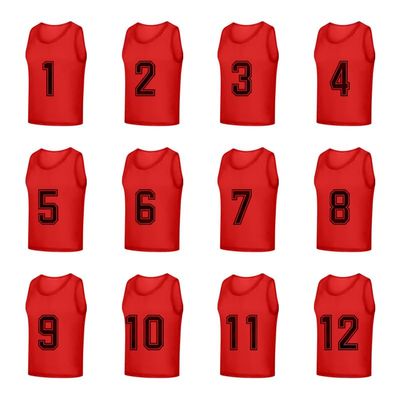 Saaifuu Set of 12 (1-12) Numbered Pinnies/Scrimmage Vest/Team Practice Jerseys for Children Youth Adult(Red L)