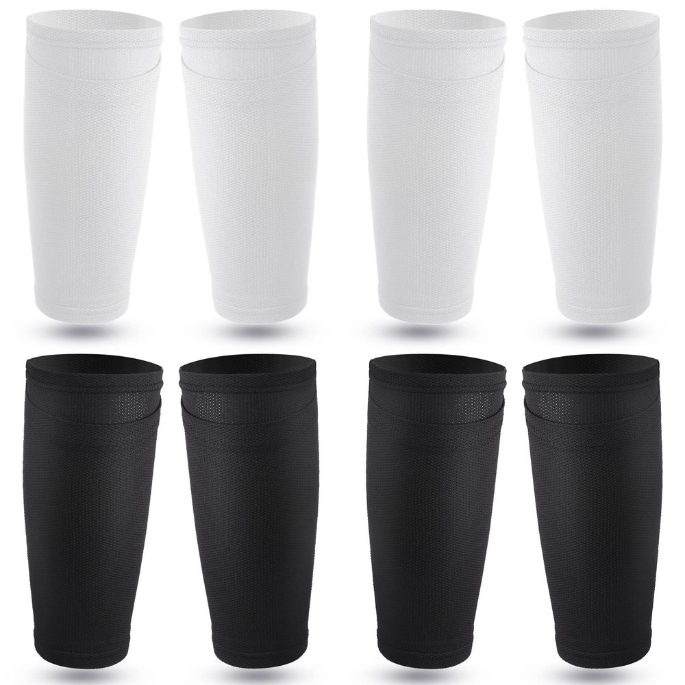 Soccer Shin Guards Sleeves 4 Pairs Flexible Soccer Shin Guard Leg Performance Support Polyester Sleeve Holder with Pocket for Sport