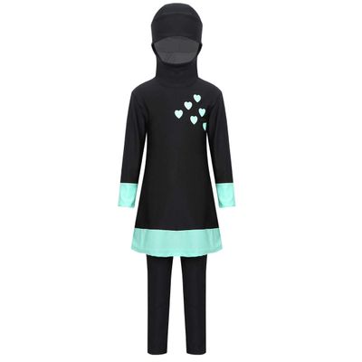 Yihuimin Big Girls Modest Hijab Hooded Full Cover Shirts with Swim Leggings Conservative Bikini Black 7-8 Years