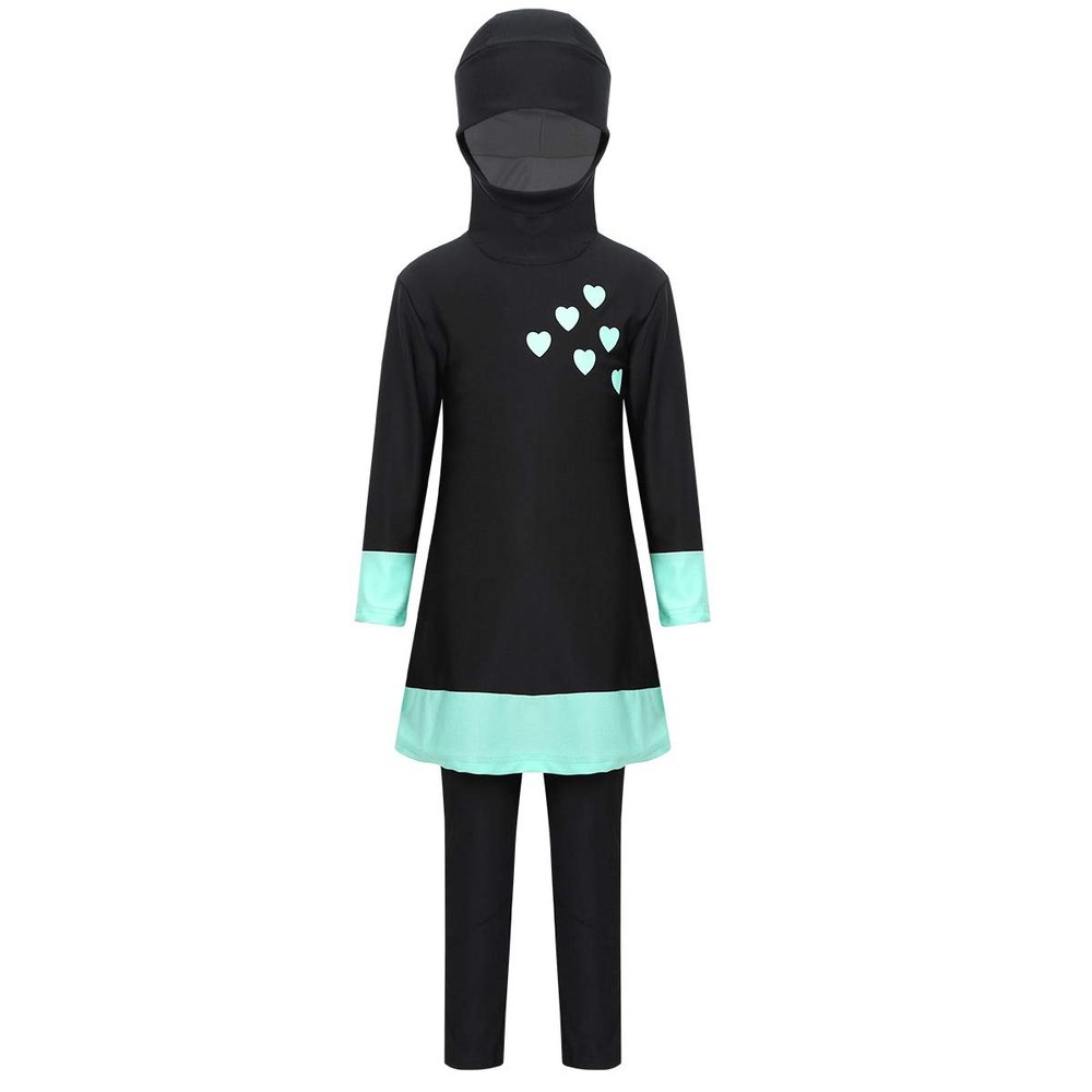 Yihuimin Big Girls Modest Hijab Hooded Full Cover Shirts with Swim Leggings Conservative Bikini Black 7-8 Years