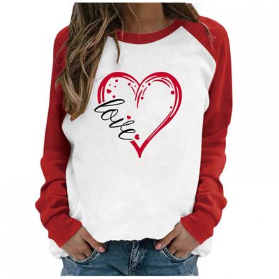 YAnGSale Women Valentine's Day Tops Blouse Gnome Heart Print Pullover Casual T-Shirt Long Sleeve Shirts Patchwork Sweatshirt Top, womens tops, 0a2-white, 3X-Large