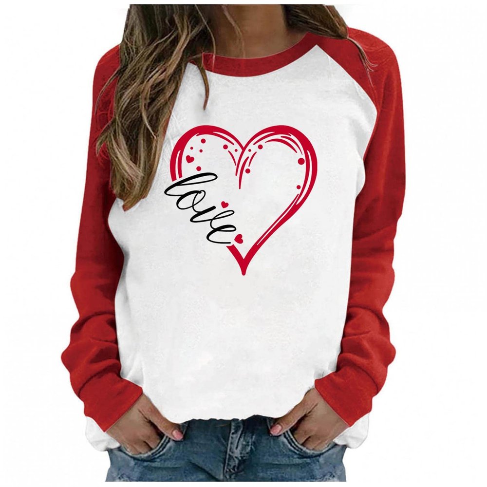 YAnGSale Women Valentine's Day Tops Blouse Gnome Heart Print Pullover Casual T-Shirt Long Sleeve Shirts Patchwork Sweatshirt Top, womens tops, 0a2-white, 3X-Large