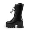 Bcshiye Womens Platform Mid Calf Wedges Booties Winter Chunky Platform High Heel Square Toe Lace up Punk Combat Boots view 2