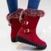Bcshiye Women Warm Short Boots Suede Fur Furry Lined Winter Chunky Flat Heel Round Toe Winter Snow Ankle Booties view 3