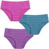 Made in USA Girls' Soft Briefs Underwear in Soft Cotton - Toddler Training Underpants Panties - Perfect for Sensitive Skins SPD Sensory Friendly Clothing 3-Pack, Striped Teal/Fuchsia/Plum, 12 view 1