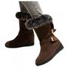 Bcshiye Women Warm Short Boots Suede Fur Furry Lined Winter Chunky Flat Heel Round Toe Winter Snow Ankle Booties