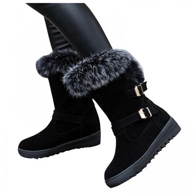 Bcshiye Women Warm Short Boots Suede Fur Furry Lined Winter Chunky Flat Heel Round Toe Winter Snow Ankle Booties