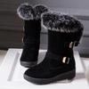 Bcshiye Women Warm Short Boots Suede Fur Furry Lined Winter Chunky Flat Heel Round Toe Winter Snow Ankle Booties view 3