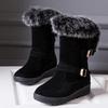 Bcshiye Women Warm Short Boots Suede Fur Furry Lined Winter Chunky Flat Heel Round Toe Winter Snow Ankle Booties view 4