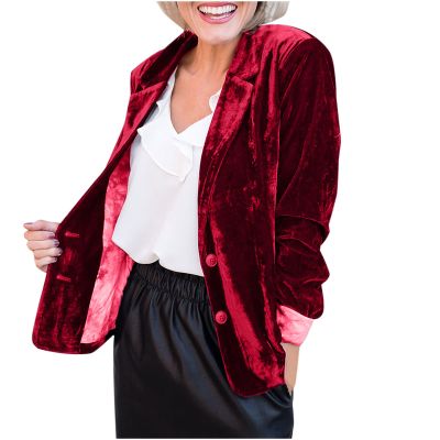 tuduoms Women's Velvet Blazer Slim Fit Business Suit Jacket Solid Long Sleeve Casual Lapel Cardigan Coat with Pocket Outwear