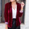 tuduoms Women's Velvet Blazer Slim Fit Business Suit Jacket Solid Long Sleeve Casual Lapel Cardigan Coat with Pocket Outwear view 2