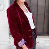 tuduoms Women's Velvet Blazer Slim Fit Business Suit Jacket Solid Long Sleeve Casual Lapel Cardigan Coat with Pocket Outwear view 3