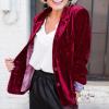 tuduoms Women's Velvet Blazer Slim Fit Business Suit Jacket Solid Long Sleeve Casual Lapel Cardigan Coat with Pocket Outwear view 4