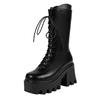 Bcshiye Womens Platform Mid Calf Wedges Booties Winter Chunky Platform High Heel Square Toe Lace up Punk Combat Boots view 1