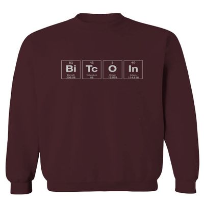 VICES AND VIRTUESS Bitcoin Crypto Periodic Table Cryptocurrency Funny BTC Graphic Hilarious Men's Crewneck Sweatshirt (Maroon Medium)
