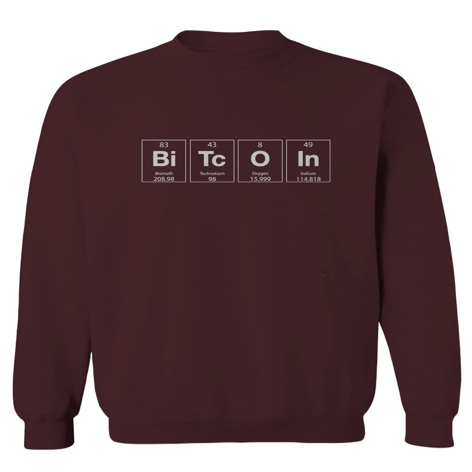VICES AND VIRTUESS Bitcoin Crypto Periodic Table Cryptocurrency Funny BTC Graphic Hilarious Men's Crewneck Sweatshirt (Maroon Medium)