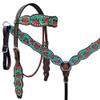 HILASON Western Horse Floral Headstall Breast Collar Set American Leather Dark Brown with Turquoise | Tack for Horses view 1