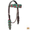 HILASON Western Horse Floral Headstall Breast Collar Set American Leather Dark Brown with Turquoise | Tack for Horses view 2
