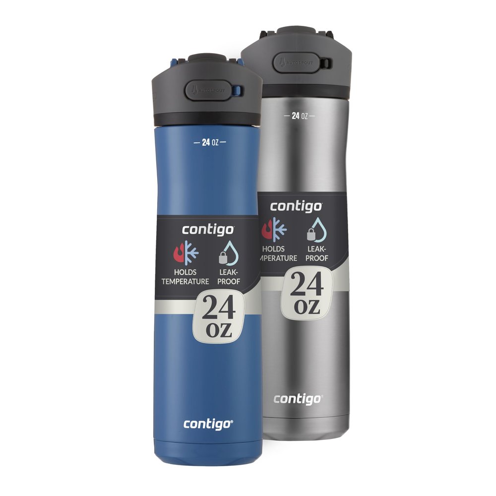 Contigo Ashland Chill 2.0, 2-Pack, 24oz, Stainless Steel with Straw and Handle, Dual Insulated for Cold and Hot Drinks, Blue Corn and Stainless Steel
