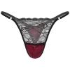 Fldy Men's Floral Lace Underwear Shiny Satin Sissy Pouch Crossdress G-String Thong Panties Lingerie Burgundy XX-Large view 1
