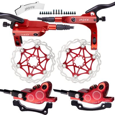 JFOYH 4-Piston MTB Hydraulic Brake Set with 160mm Floating Disc Rotors, Front and Rear Hydraulic Disc Brake Kit for MTB(Pre-Bled, Left-Front/Right-Rear)-Red