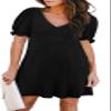 Aloodor Dresses for Women 2025 V Neck Puff Sleeve T Shirt Dress Fashion Beach Vacation Essentials Black M view 1