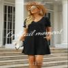 Aloodor Dresses for Women 2025 V Neck Puff Sleeve T Shirt Dress Fashion Beach Vacation Essentials Black M view 2