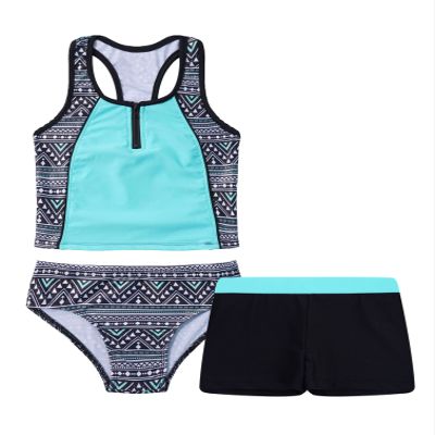 HULIJA Kids Girls 3Pcs Swimsuit Floral Print Cami Tank Tops with Bottoms Shorts Swimwear Quick Dry Bathing Suit Mint-Green 6 Years
