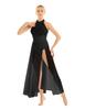 Sywiyi Women's Shiny Sequins Dance Costume Sleeveless Mock Neck Leotard Dress with Mesh Maxi Skirt Black Small view 2