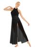 Sywiyi Women's Shiny Sequins Dance Costume Sleeveless Mock Neck Leotard Dress with Mesh Maxi Skirt Black Small view 3