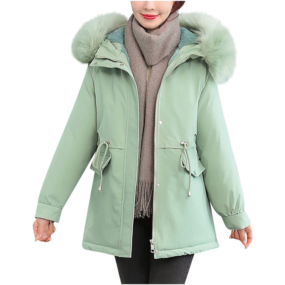 tuduoms Women's Thick Parka Winter Coat Cotton Padded Jacket Full Zip Warm Fur Hooded Outwear Lightweight Military Jacket