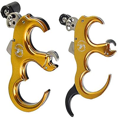 SHARROW Bow Release Aid 3/4 Fingers Automatic Archery Release Aluminium Alloy Thumb Trigger for Compound Bow Accessory (Yellow)
