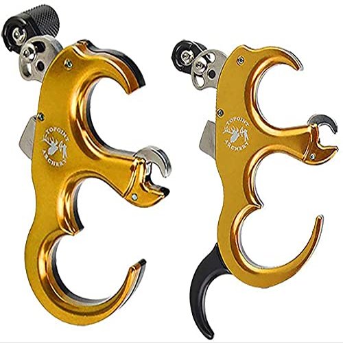 SHARROW Bow Release Aid 3/4 Fingers Automatic Archery Release Aluminium Alloy Thumb Trigger for Compound Bow Accessory (Yellow)