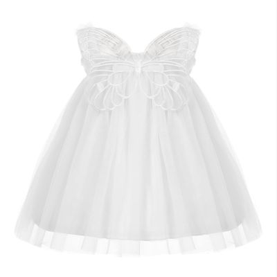 Alvivi Toddler Baby Girls Shoulder Straps Mesh Dress with Angel Wings Decor Princess Birthday Gowns White 12-18 Months