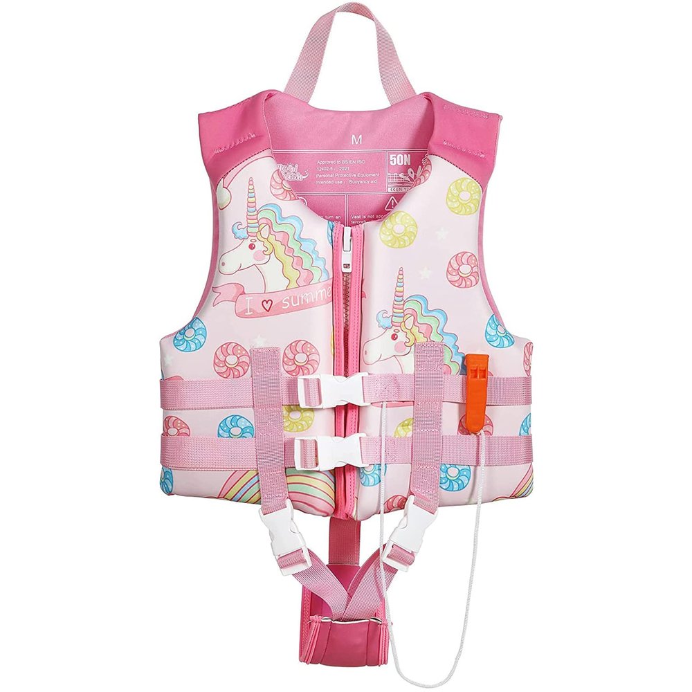 HeySplash Toddler Swim Vest, Kids Floaties Swimming Jacket, Jumper Swimsuit with Adjustable Strap, Float Puddle Vest, Buoyancy Swimwear for Girls and Boys Aged 6-9 Years / 50-80lbs, Pink