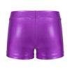 Hansber Kids Girls Gymnastics Shorts Stretchy Spandex Shiny Metallic Tumbling Bottoms Athletic Dance Booty Shorts Purple 3-4 view 2