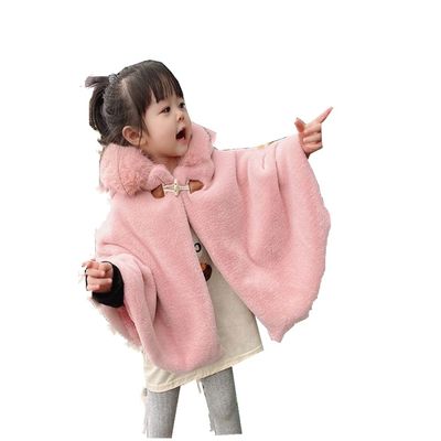 Proumhang Girls Hooded Cape Cloak,Winter Warm Outdoor Shawl Poncho,Hoodie Coat Jacket,Princess Capelet Wrap,Pink,100