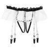 Fldy Men's Sissy Lingerie Thongs with Garters Lace Ruffled Skirted Briefs G-String T-back Pantie Underwear White One Size view 4
