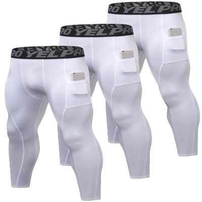 Queerier 3 Pack Men's Compression Pants Athletic Leggings with Pockets Running Baselayer Tights Cycling Workout Pants