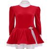 iiniim Women's Figure Ice Skating Dress Long Sleeves Velvet Christmas Santa Costume Ballet Dance Leotard Dress Red Small view 4