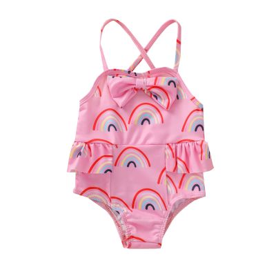 Newborn Baby Girls One-Piece Swimsuit Rainbow Donut Print Swimwear Sleeveless Ruffle Summer Beach Bathing Suit (2#Pink, 18-24 Months)