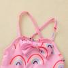 Newborn Baby Girls One-Piece Swimsuit Rainbow Donut Print Swimwear Sleeveless Ruffle Summer Beach Bathing Suit (2#Pink, 18-24 Months) view 2