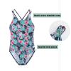 Girls One Piece Swimsuits Hawaiian Floral Bathing Suit for Kids Adjustable Straps Swimwear Floral Pink Size 7/6-7 Years view 3