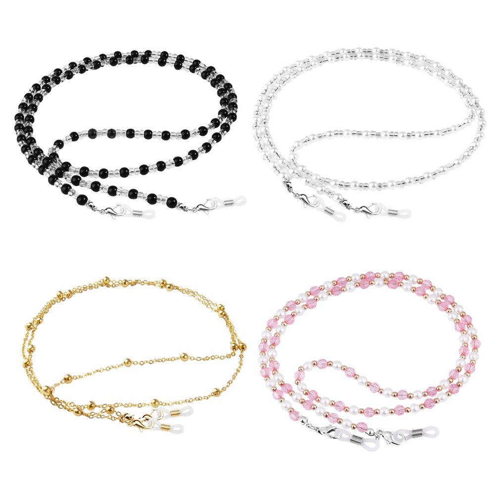 ONESING 4 Pcs Eyeglass Chains for Women Eyeglasses String Holder Glasses Strap Eyewear Chain Glasses Cord Lanyard Elegant Eyewear Retainer Chain (Black, Silver, Gold)