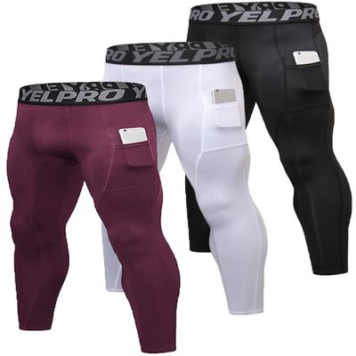 Queerier 3 Pack Men's Compression Pants Athletic Leggings with Pockets Running Baselayer Tights Cycling Workout Pants