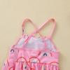 Newborn Baby Girls One-Piece Swimsuit Rainbow Donut Print Swimwear Sleeveless Ruffle Summer Beach Bathing Suit (2#Pink, 6-12 Months) view 4
