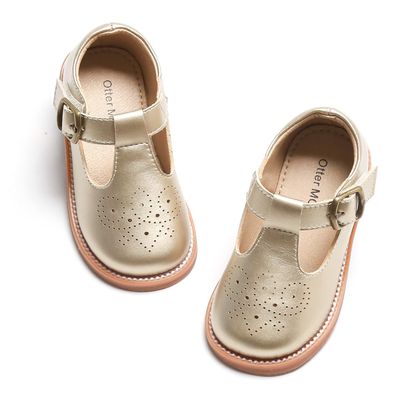 Otter MOMO Toddler Little Girls Oxford Shoes Mary Jane Flat T-Strap School Uniform Party Gold Dress Shoes Size 1