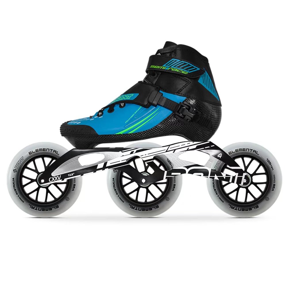 Bont 125mm Semi Race Inline Skates - Inline Speed Skating Racing - Roller Blades - 3 Wheel Skates - Easy to do a powerslide (Blue-Black/8.5)